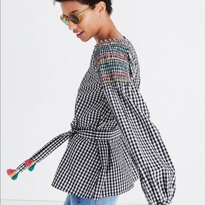 Madewell Smocked Gingham Top - Large